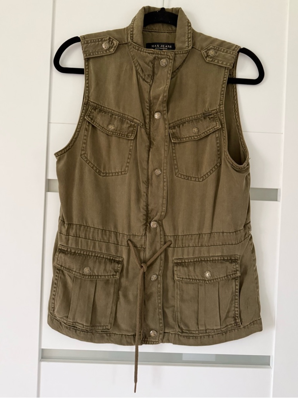 Max Jeans Olive Green Military-Style Utility Vest - XS